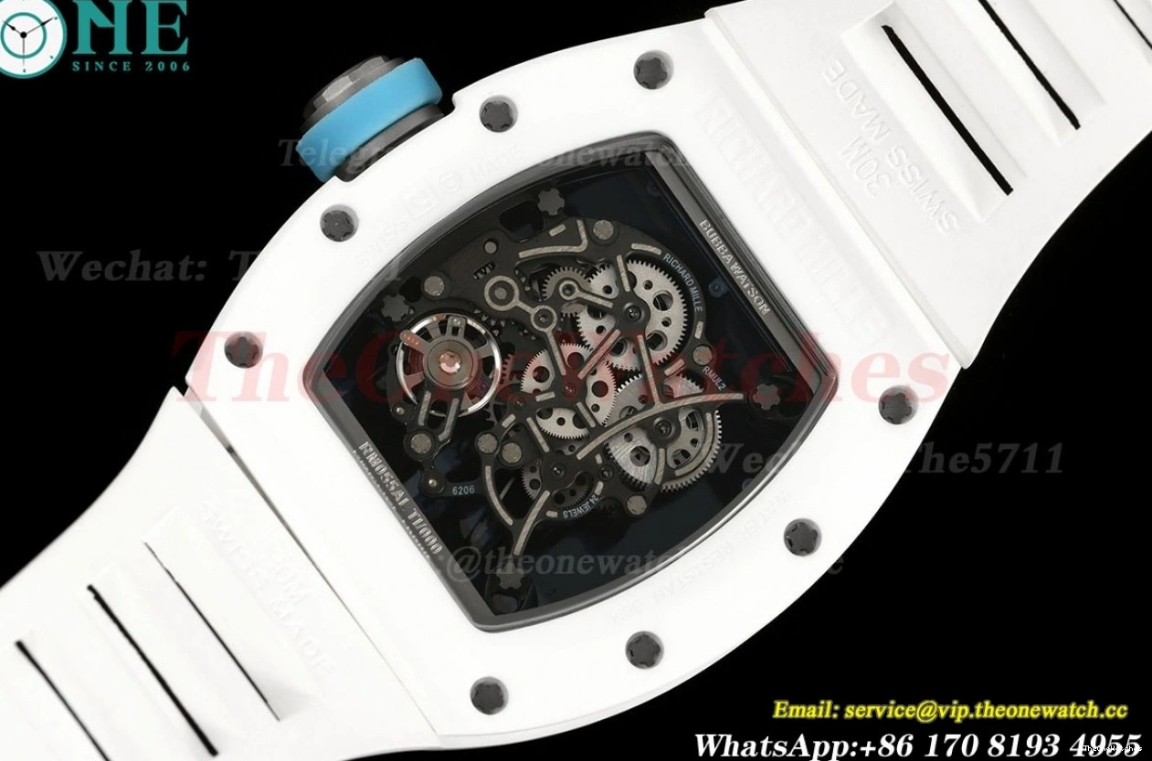 Strap Skeleton RM055 RMUL2 On Dial Blue T+F White Ceramic Rubber White 1225